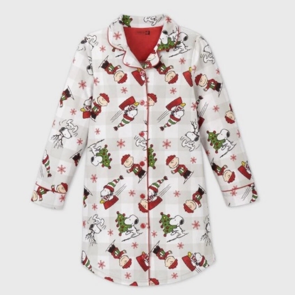 PEANUTS BY SCHULZ Girls Snoopy Charlie Brown Holiday Nightgown NWOT